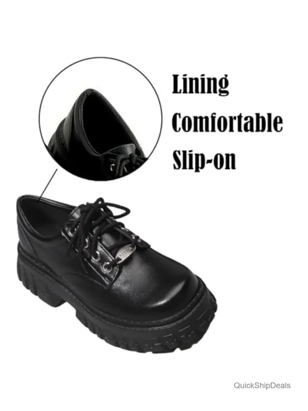 Women's Leather Chunky Platform Goth Oxford Shoes Lace-up Lug Sole Comfortable